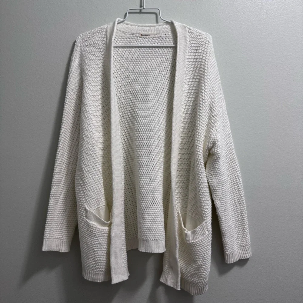 Marine Layer White 100% Cotton Catalina Open Front Cardigan Size Small